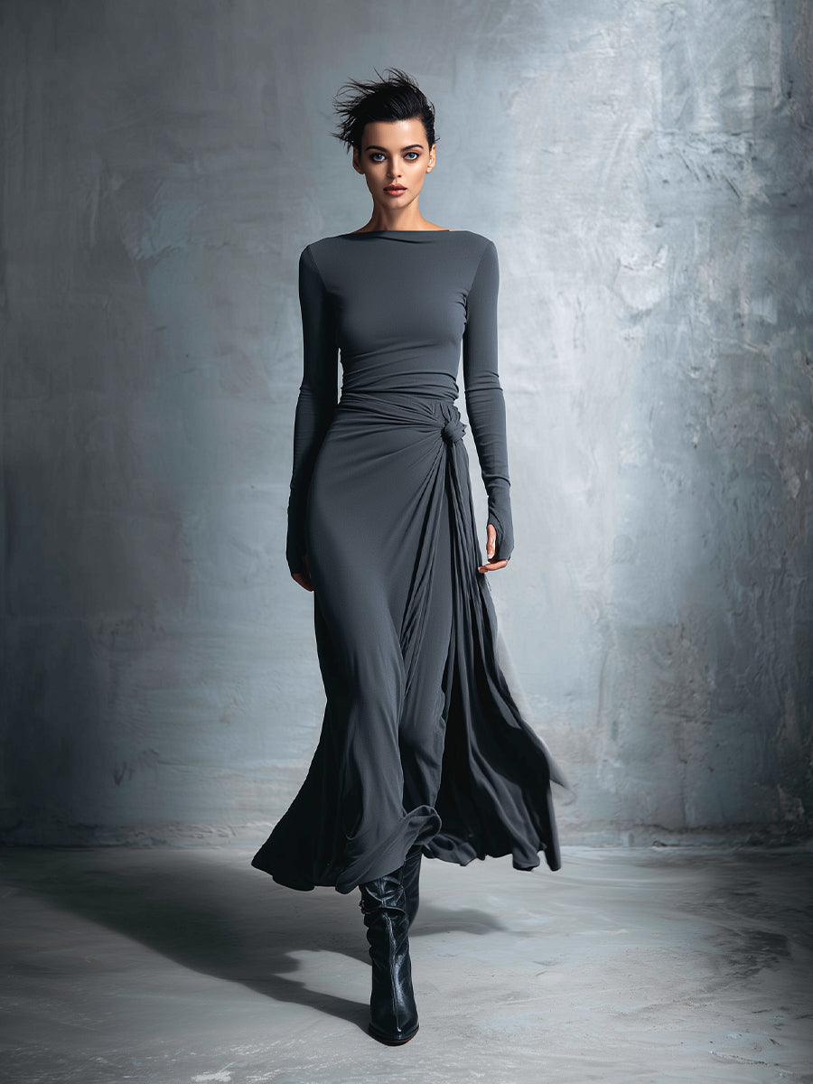 Helyna – robe maxi jersey wrap nouée silhouette elegante