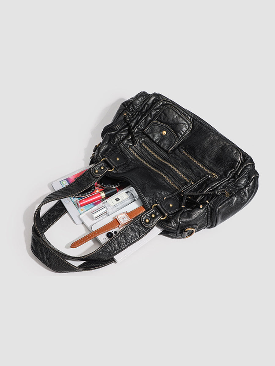 Mareva – sac cuir femme vieilli, handbag multi-poches distressed tendance