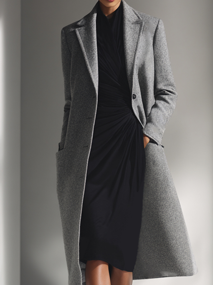 Léonis – manteau long en laine mélangée, coupe droite et col à revers