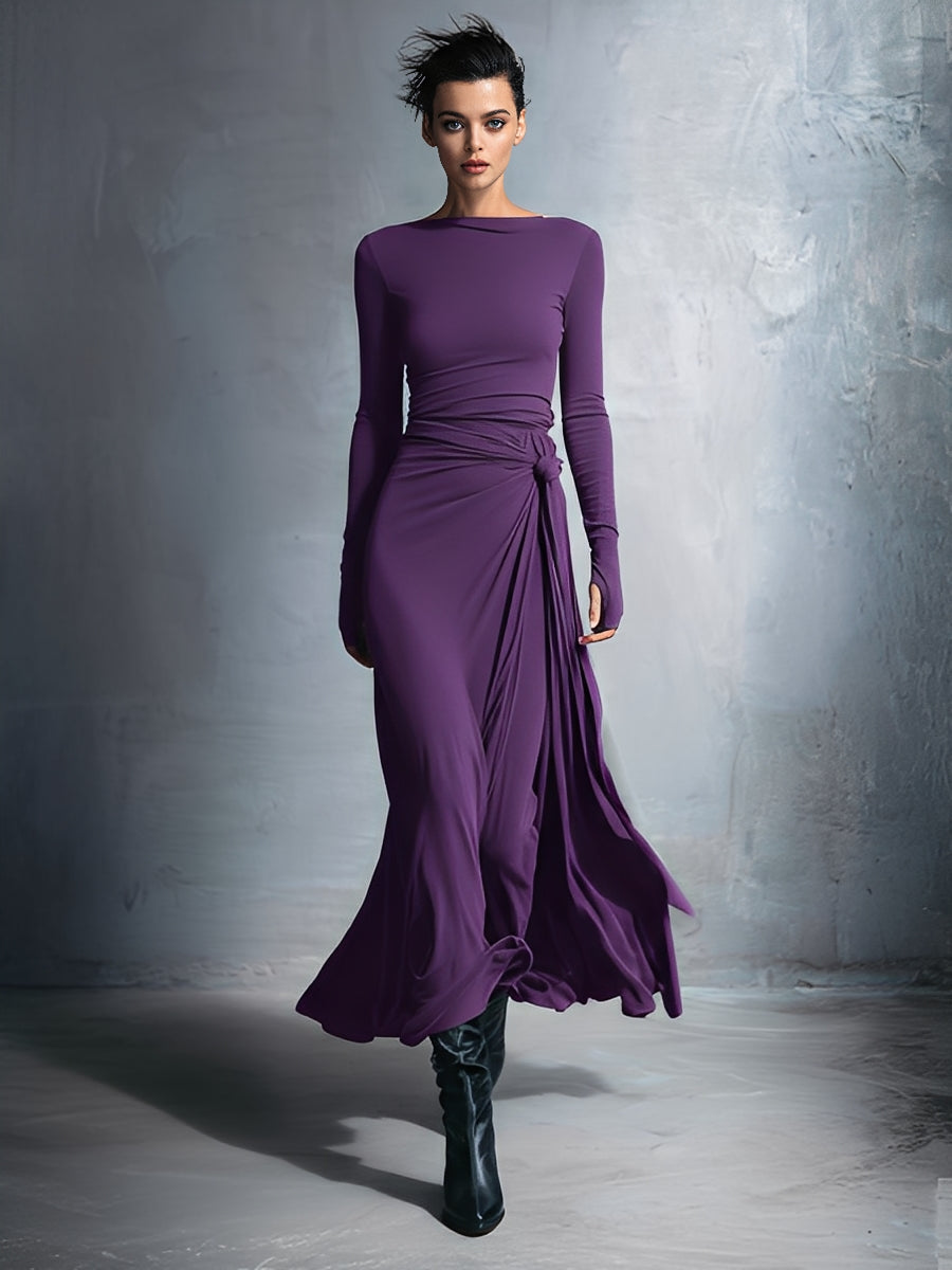 Helyna – robe maxi jersey wrap nouée silhouette elegante
