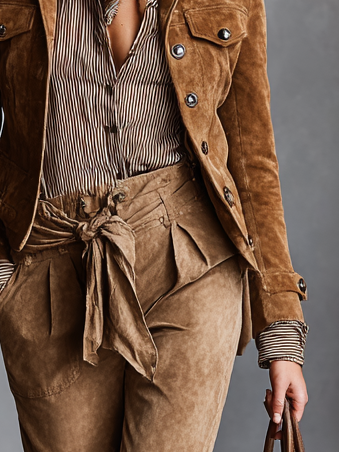 quivora – veste courte femme en suédine, col à revers, coupe ajustée, single-breasted