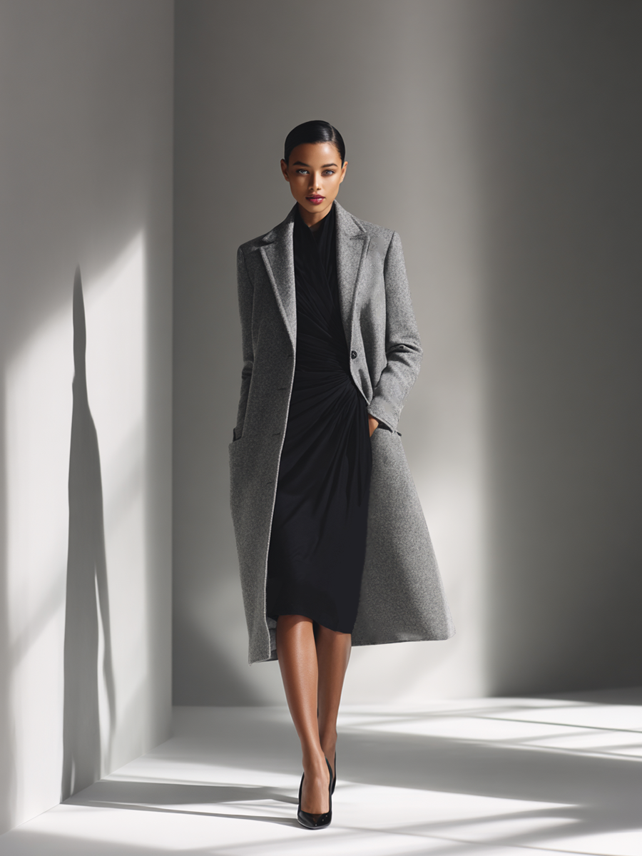 Léonis – manteau long en laine mélangée, coupe droite et col à revers