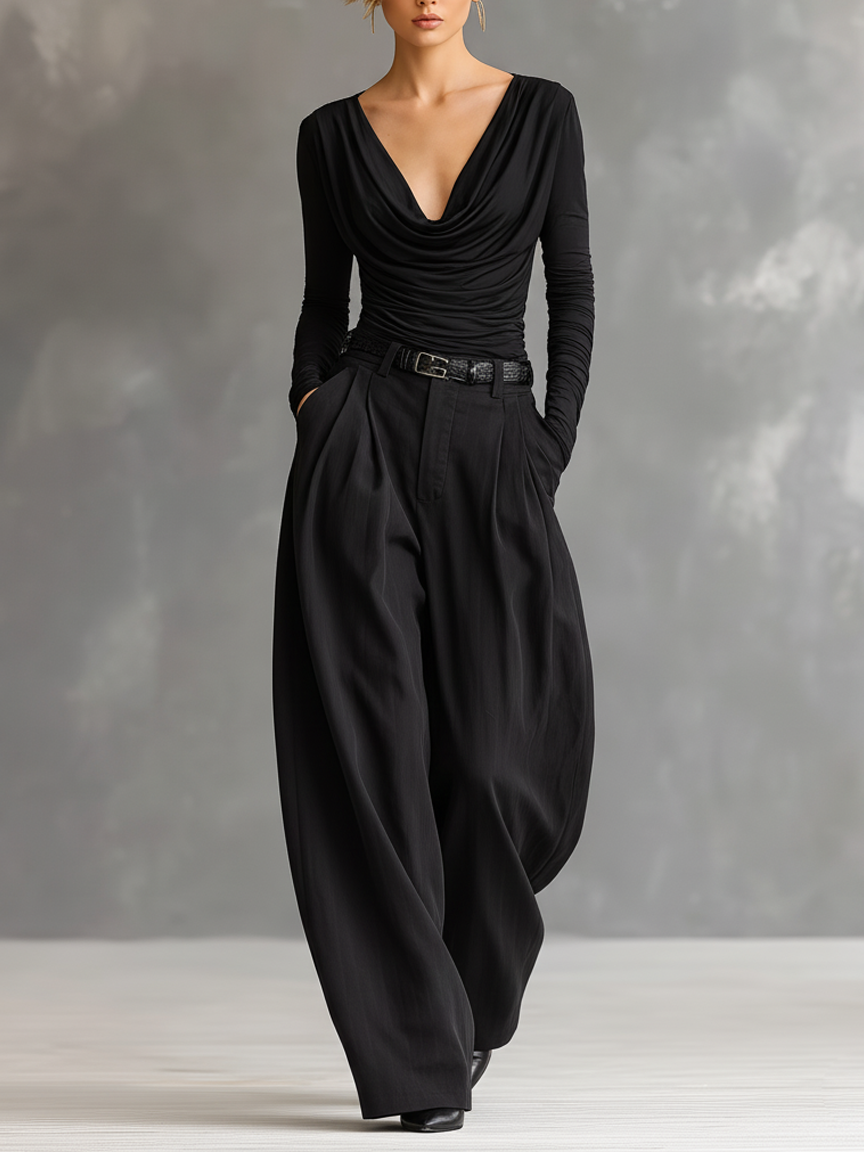 Lunée – ensemble t-shirt v-ample et pantalon large fluide casual chic