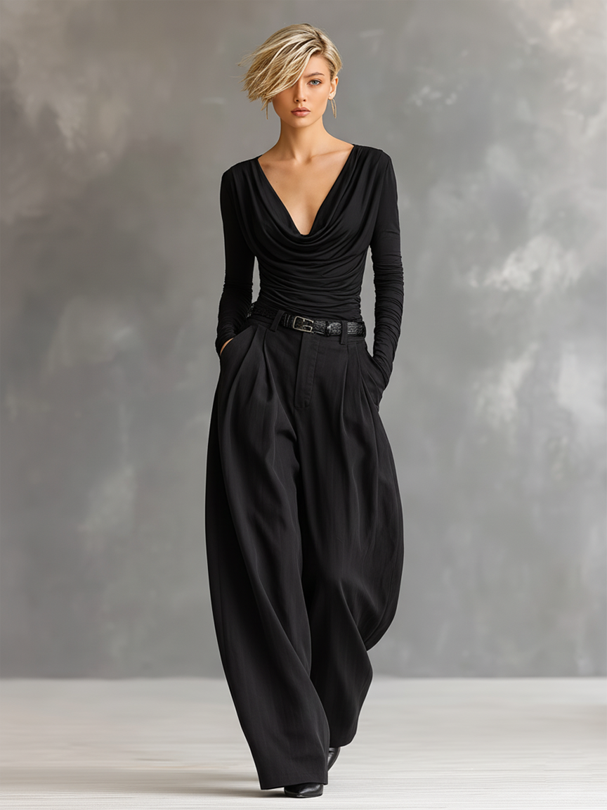 Lunée – ensemble t-shirt v-ample et pantalon large fluide casual chic