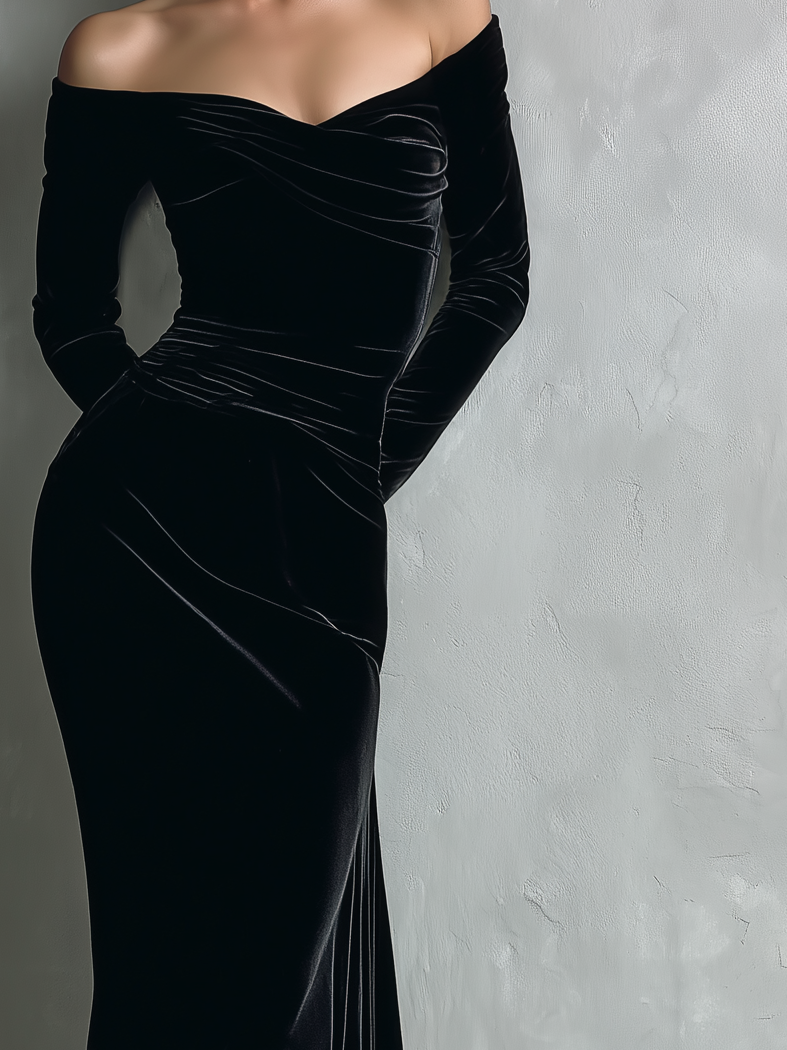Raely – robe de soirée velours noir femme épaules dénudées coupe bodycon élégante