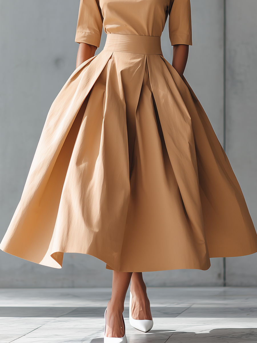 Belina – robe midi coton lin taille haute jupe plissée silhouette élégante femme