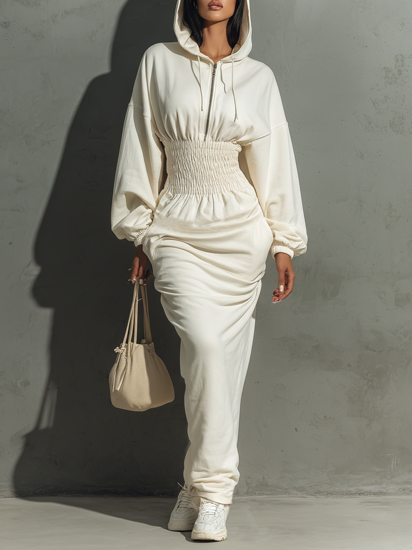 Melya – Robe sweat longue femme à capuche minimaliste