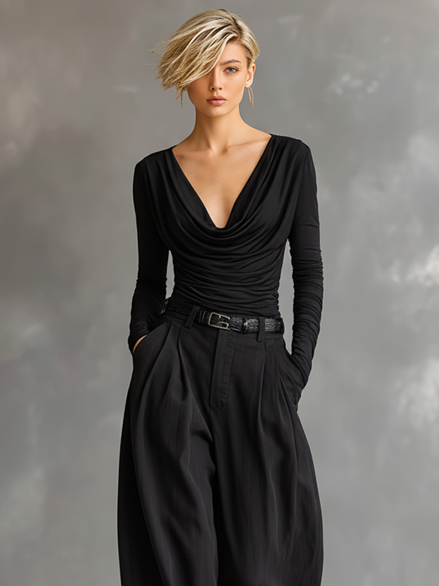 Lunée – ensemble t-shirt v-ample et pantalon large fluide casual chic