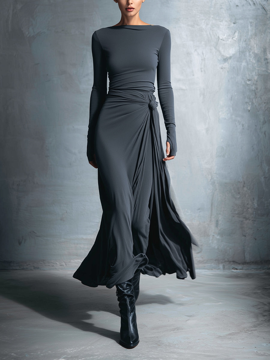 Helyna – robe maxi jersey wrap nouée silhouette elegante
