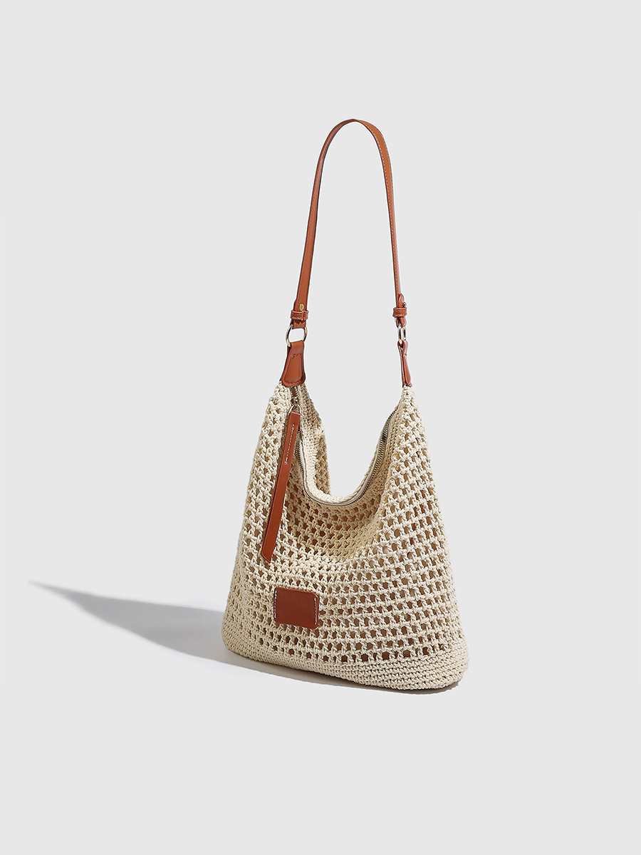 Nahia – sac plage femme tresse ajoure, woven hollow beach bag epaule
