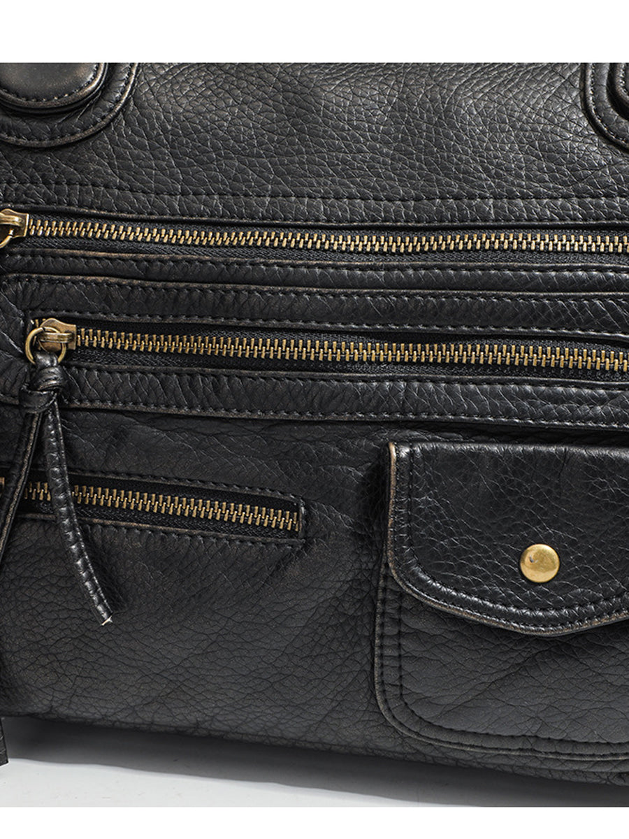 Mareva – sac cuir femme vieilli, handbag multi-poches distressed tendance