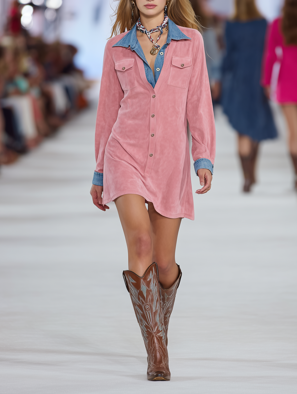 Loyana – robe mini oversize patchwork suédine & jean, effet faux deux-pièces