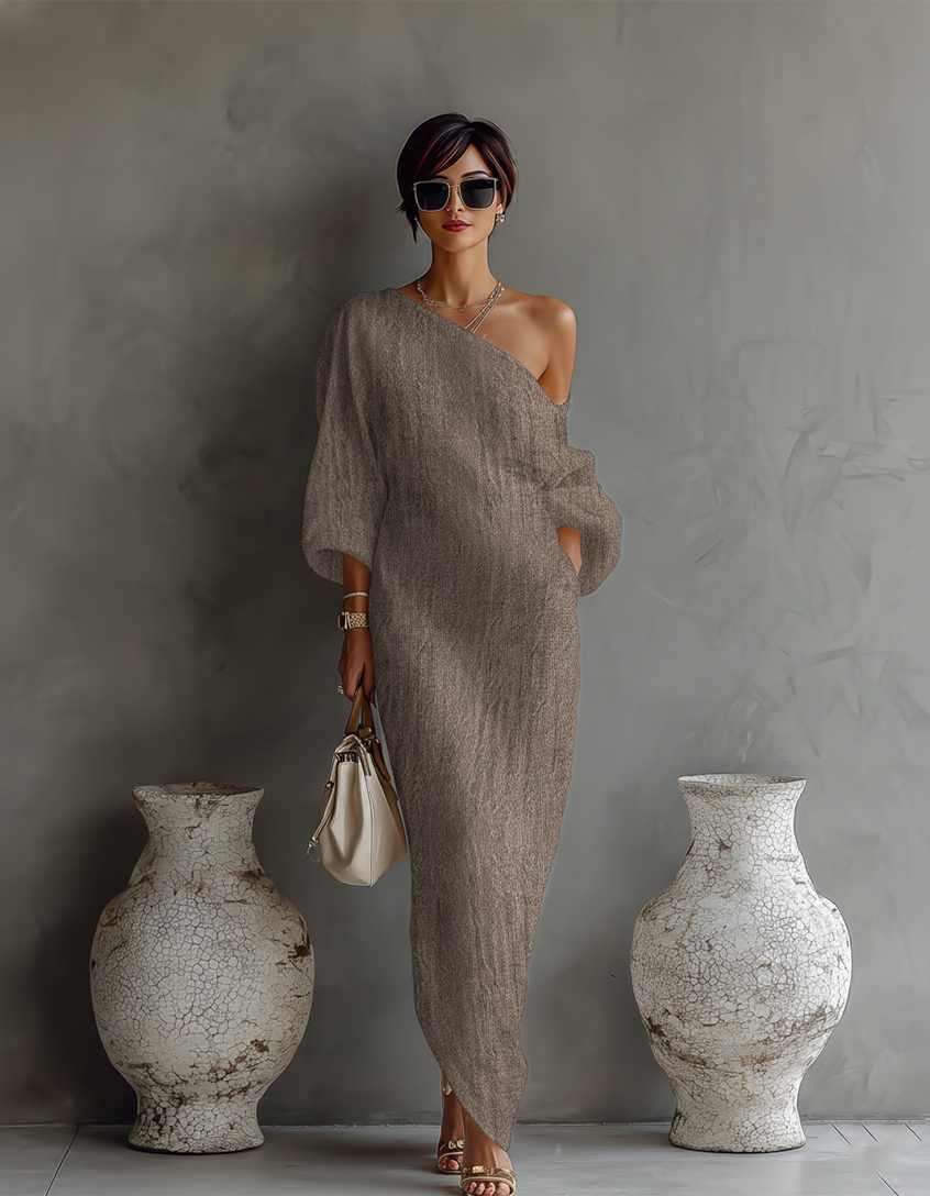 Avelia – Robe longue asymétrique femme fluide en coton lin