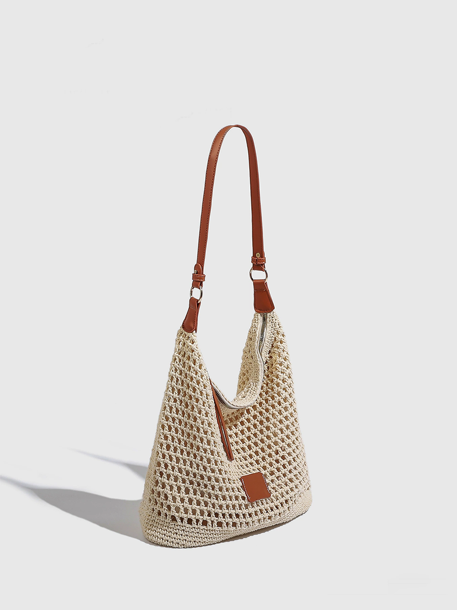 Nahia – sac plage femme tresse ajoure, woven hollow beach bag epaule
