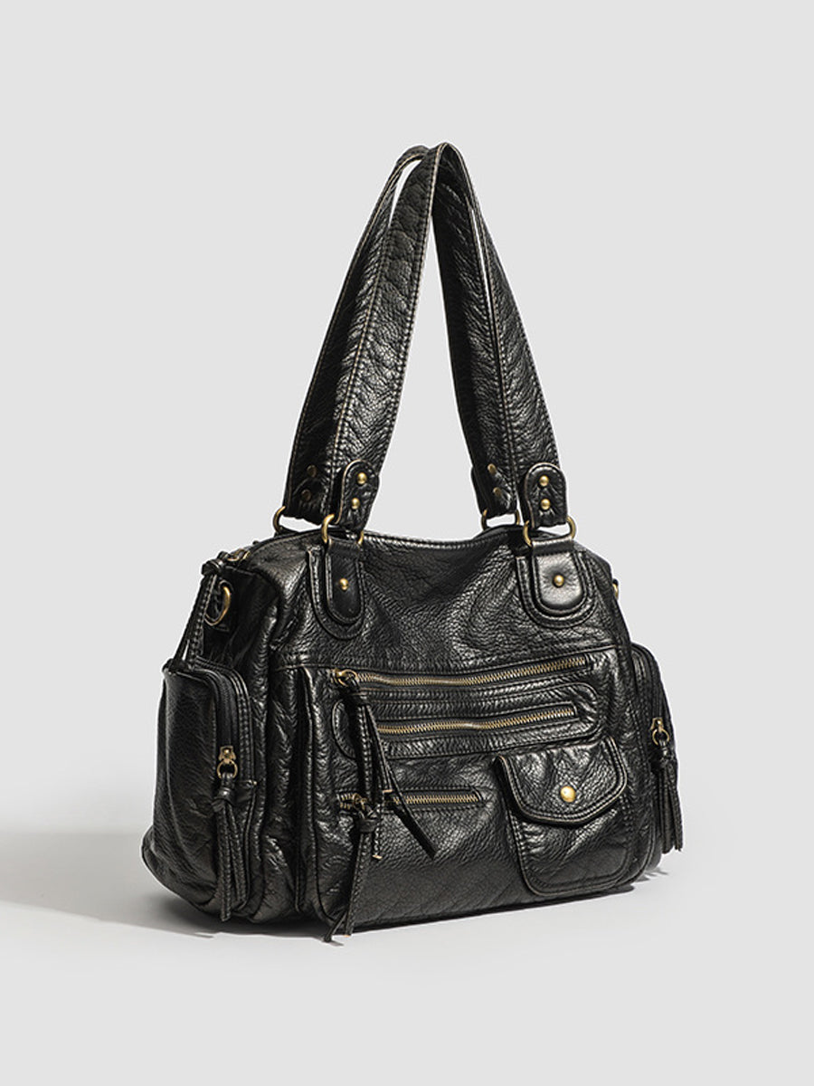 Mareva – sac cuir femme vieilli, handbag multi-poches distressed tendance