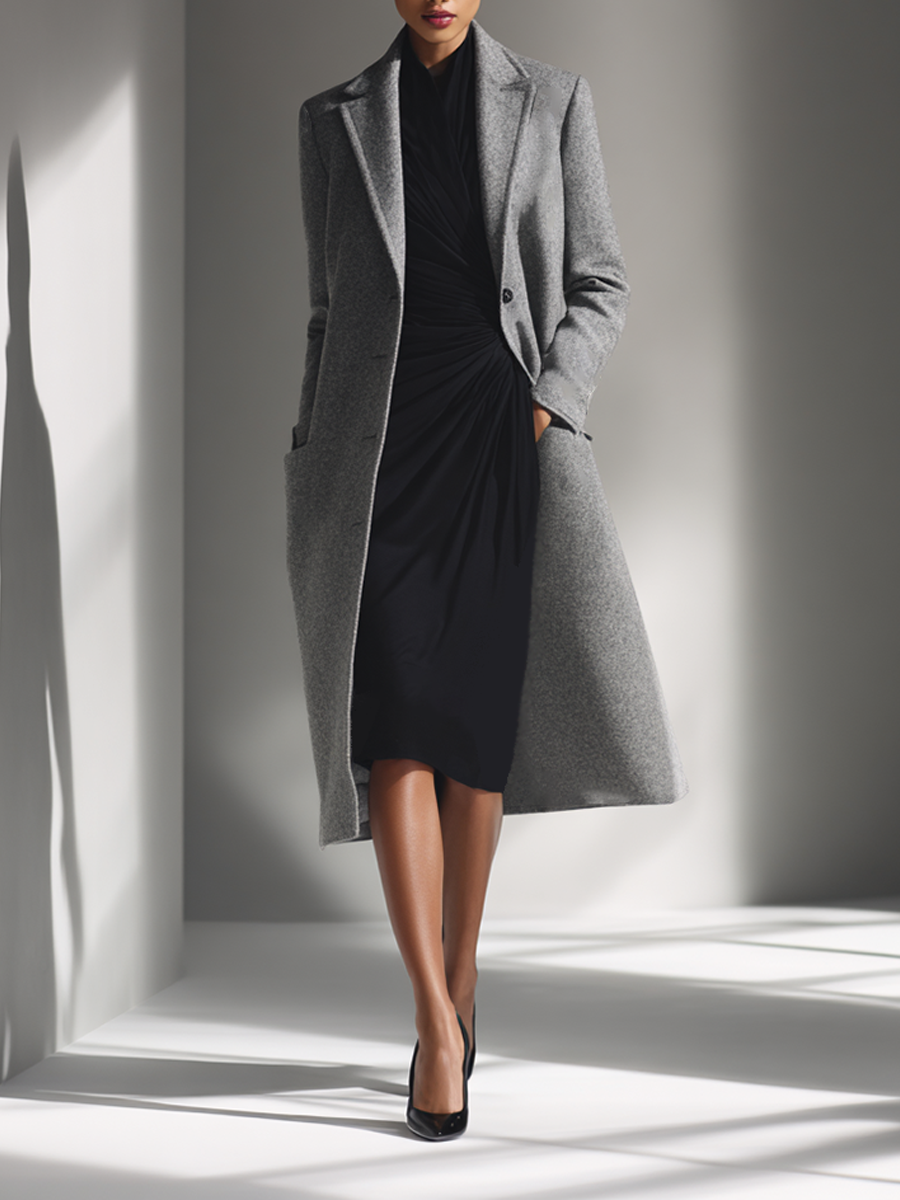 Léonis – manteau long en laine mélangée, coupe droite et col à revers