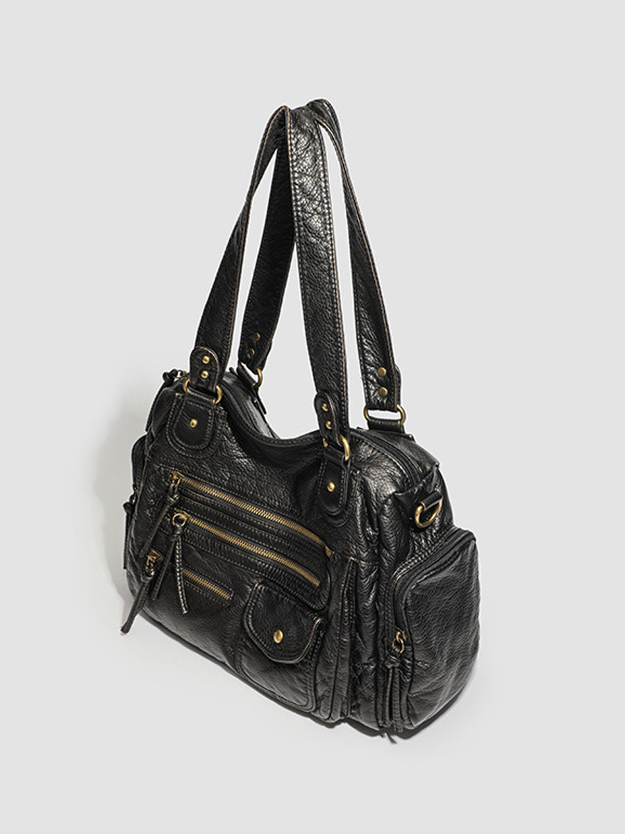 Mareva – sac cuir femme vieilli, handbag multi-poches distressed tendance