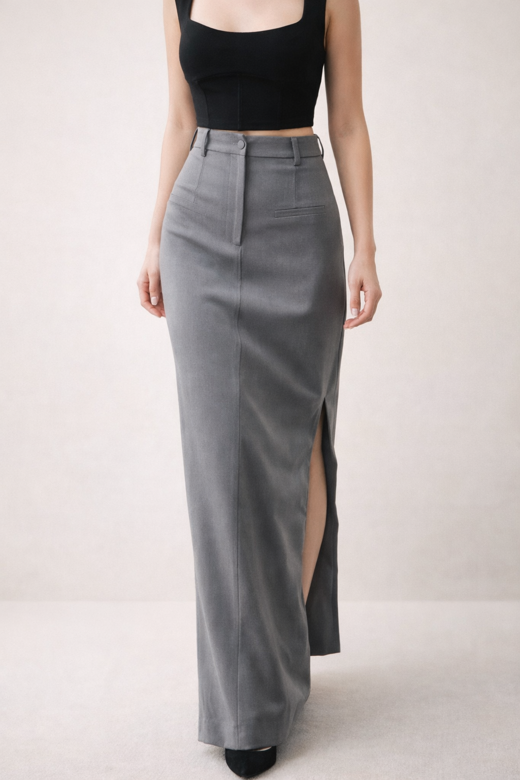 Aveline – jupe longue femme minimaliste avec fente élégante