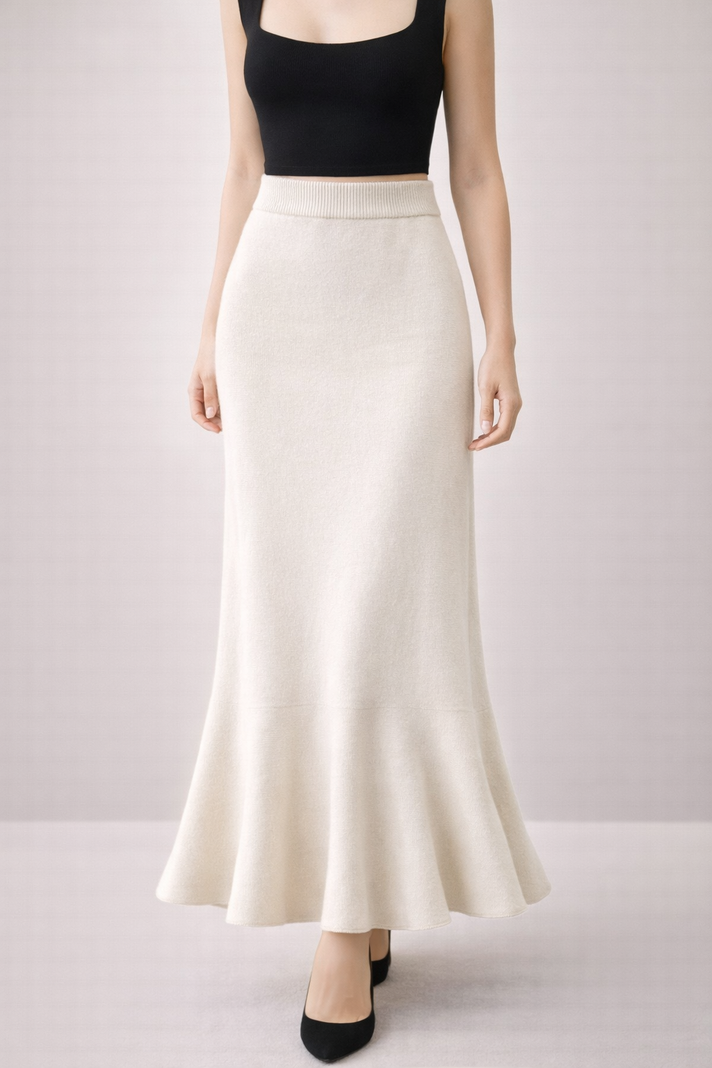 Almae – jupe mi-longue tricotée taille haute esprit sirène