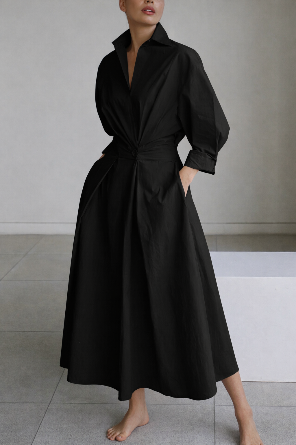 Camélia – robe chemise femme rayée élégante manches longues