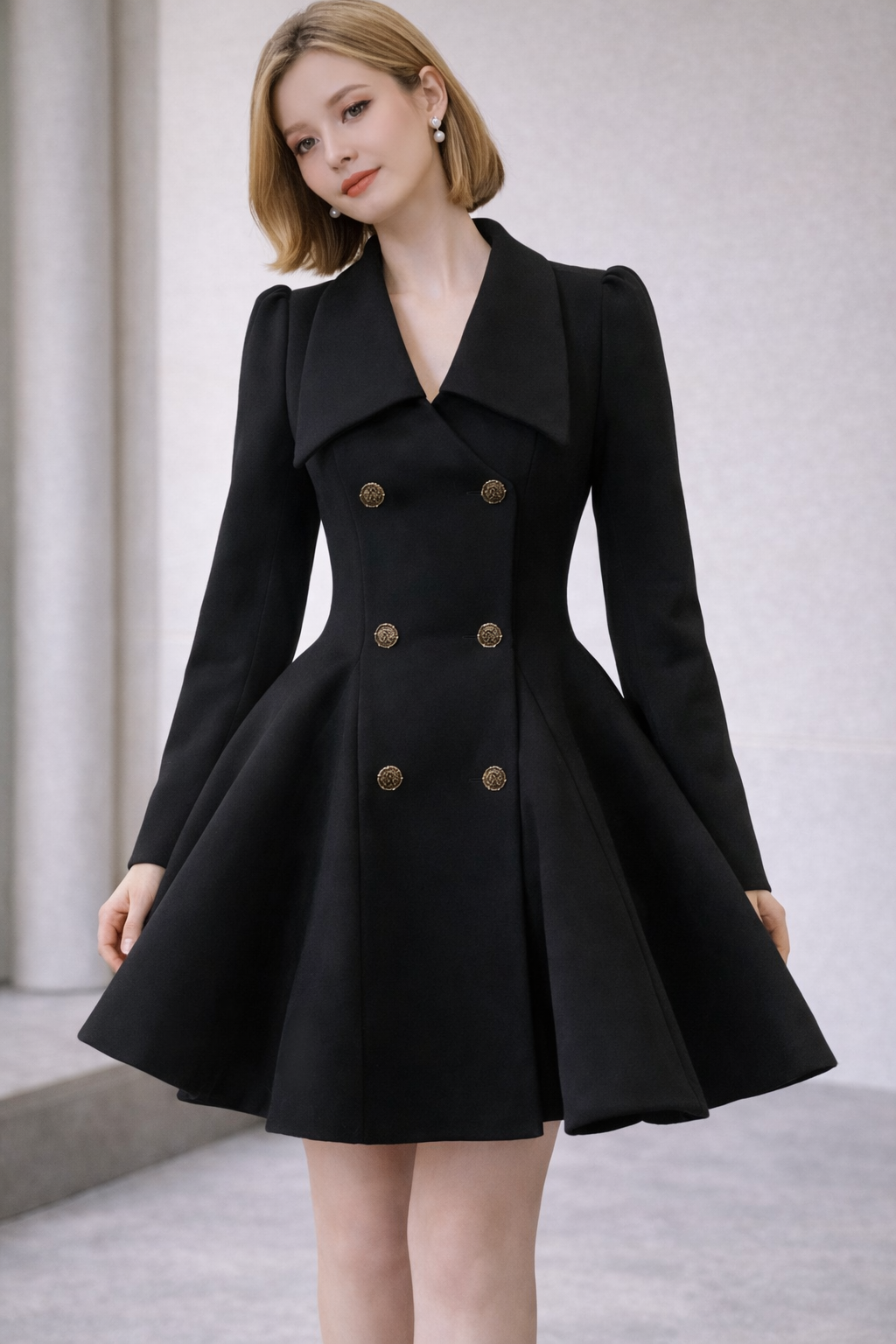 Alizée – Manteau femme élégant à boutons et revers structurés