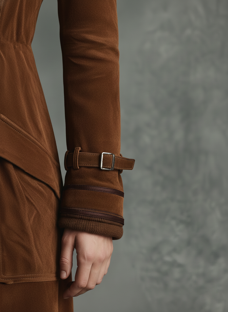 Falena – manteau long suede double-breasted col revers coupe elegante