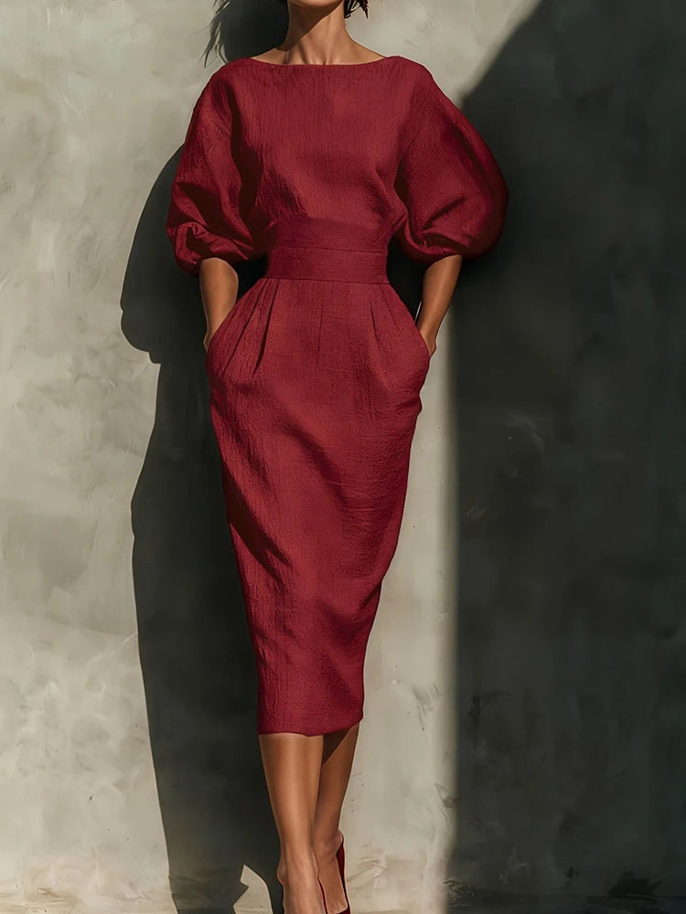 Eléna – robe longue femme manches bouffantes chic et fluide