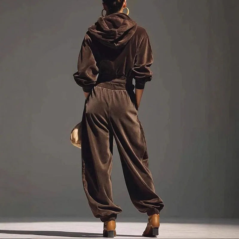 Halima – ensemble velours femme sweat à capuche et pantalon