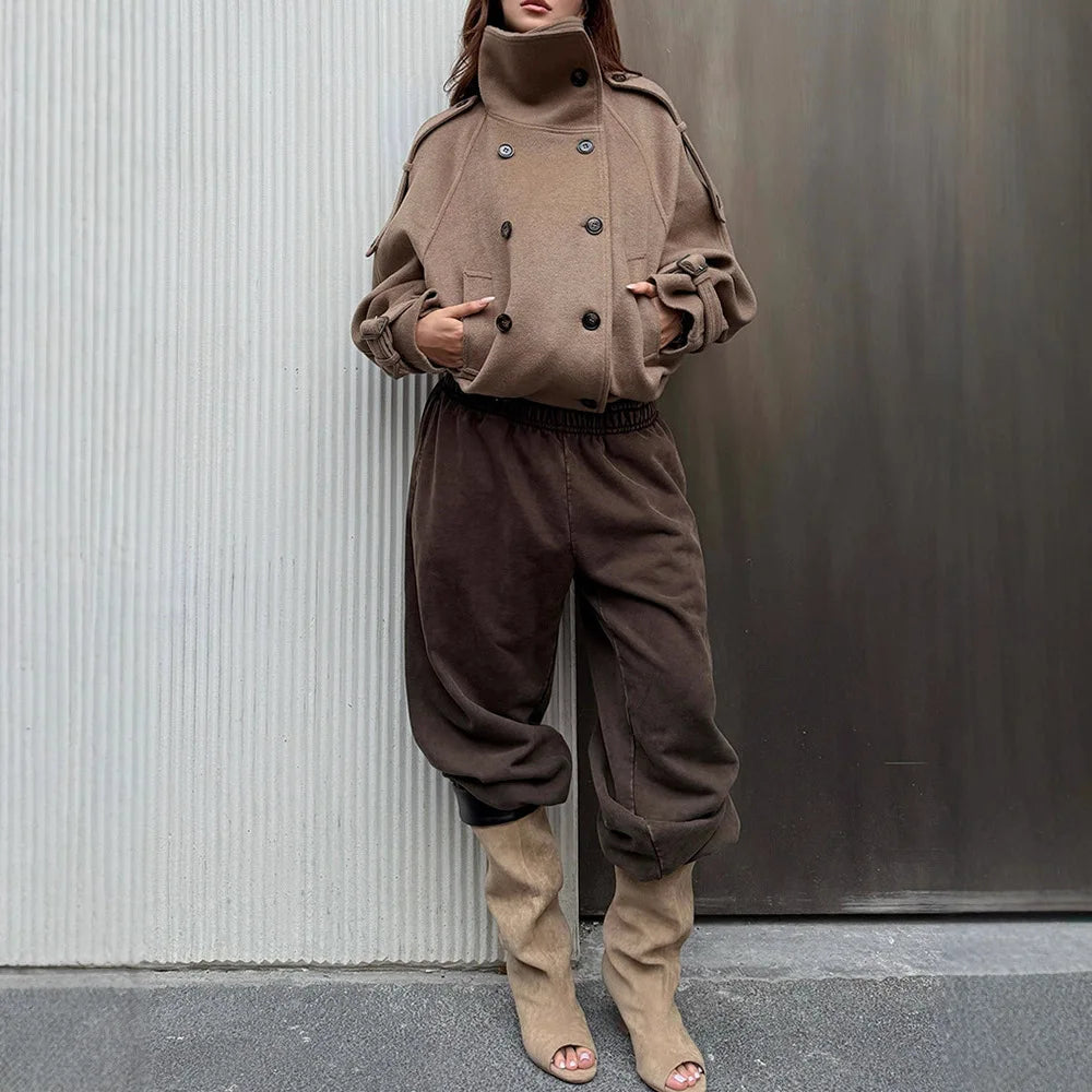 Arloé – manteau court en laine femme col montant rétro