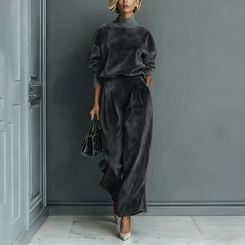 Velina – ensemble velours femme col roulé et pantalon large