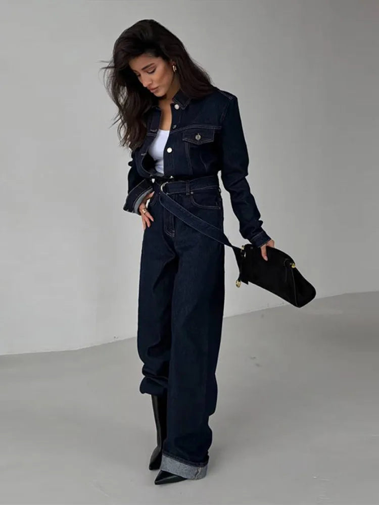 Jolina – combinaison jean femme chic streetwear manches longues