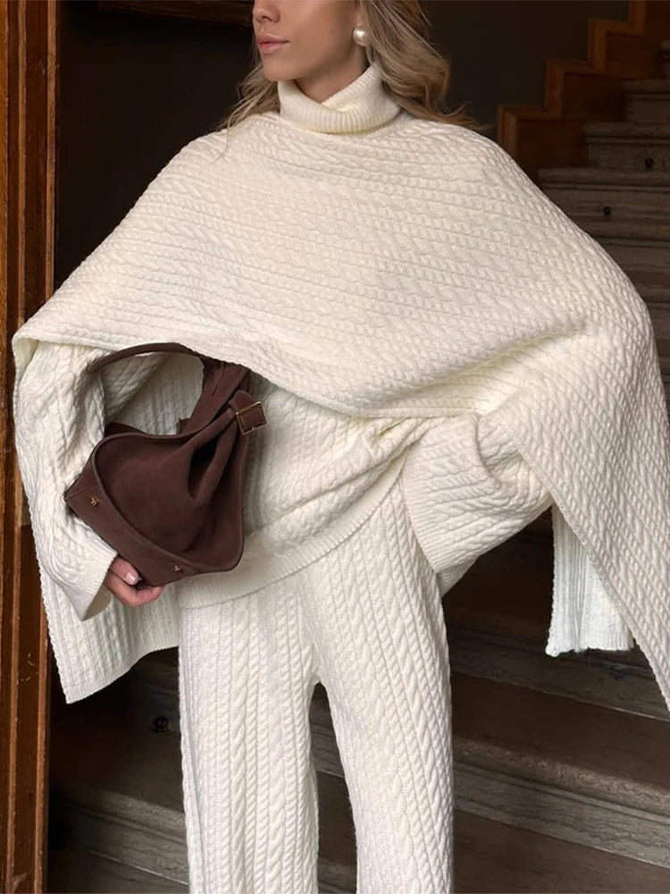 Evanya – ensemble tricot femme col haut pantalon droit élégant