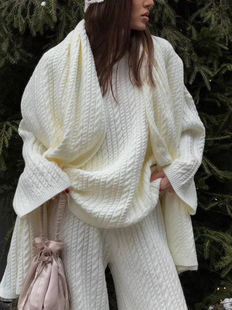 Evanya – ensemble tricot femme col haut pantalon droit élégant