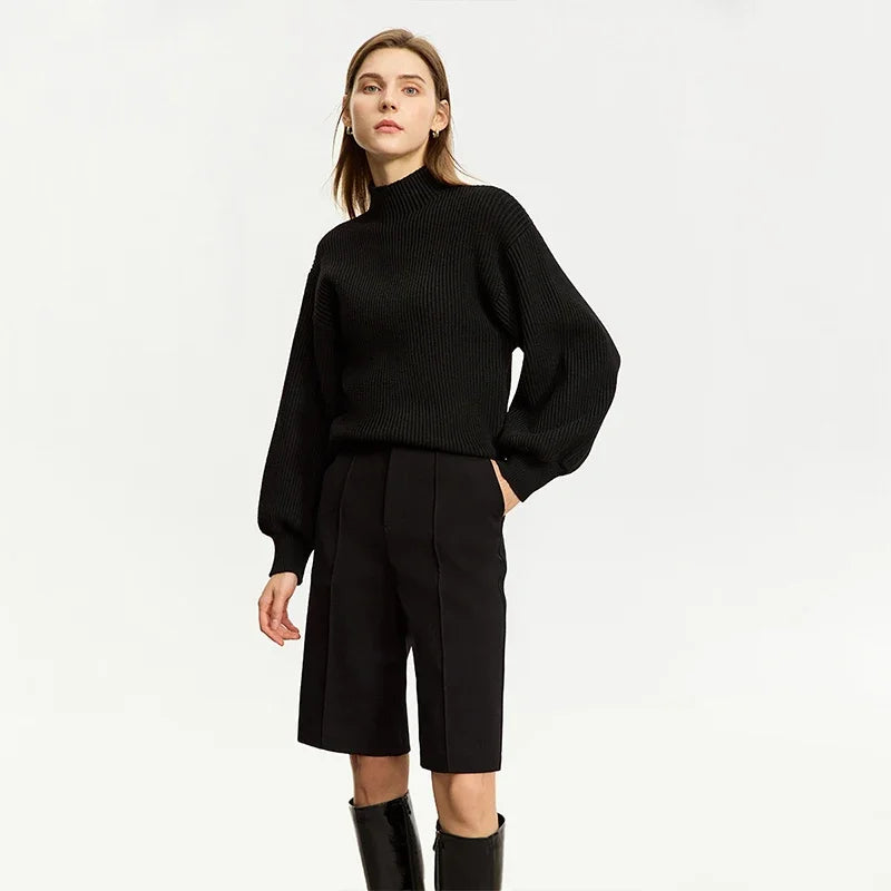 Celeste – pull femme col montant manches lanterne minimaliste