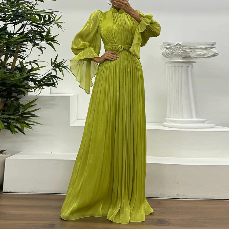 Mandy – robe longue de soirée fluide femme col montant élégante