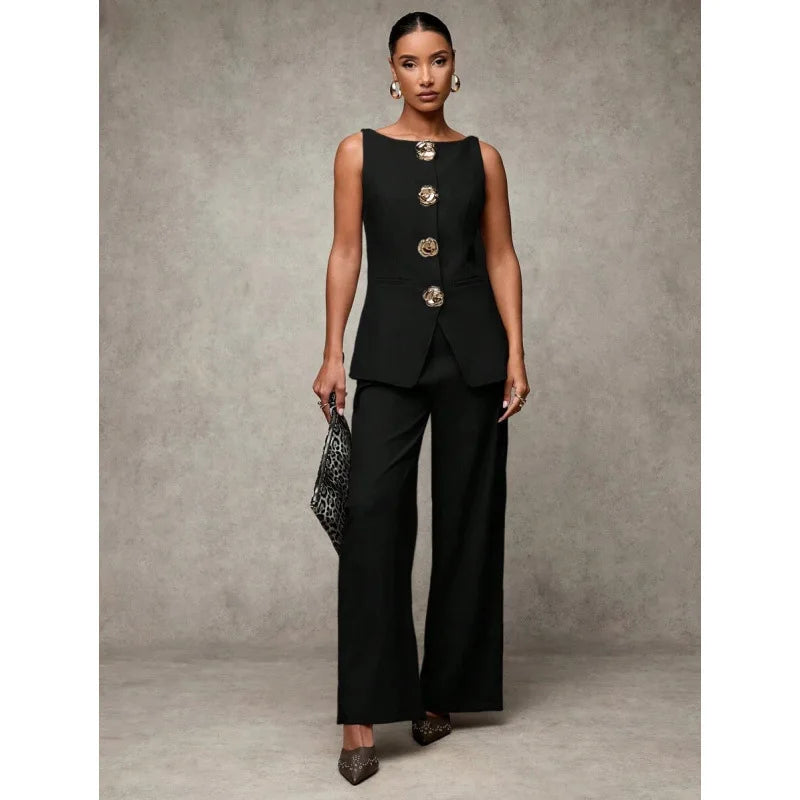 Oléna – ensemble femme gilet boutonné et pantalon chic automne