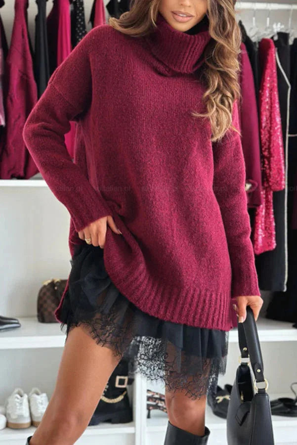 Mylène – ensemble pull col roulé et mini jupe femme chic