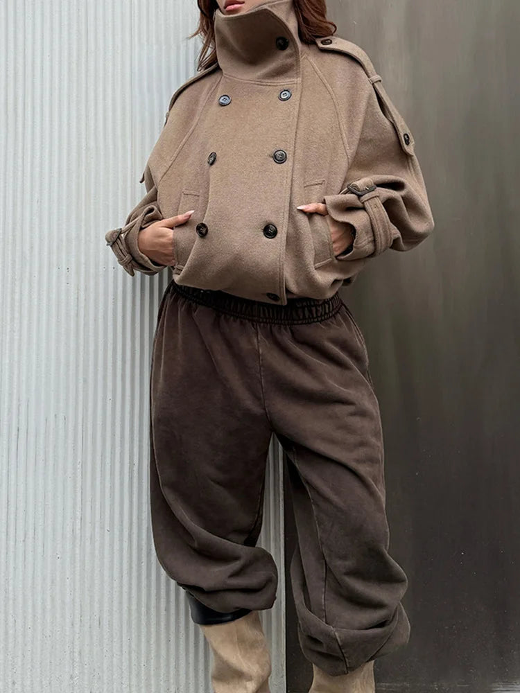 Arloé – manteau court en laine femme col montant rétro