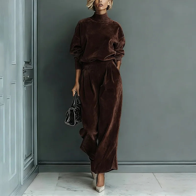 Velina – ensemble velours femme col roulé et pantalon large