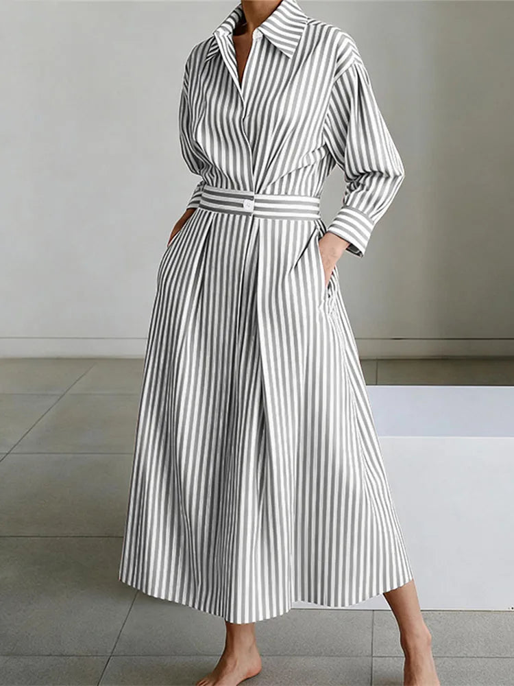 Camélia – robe chemise femme rayée élégante manches longues