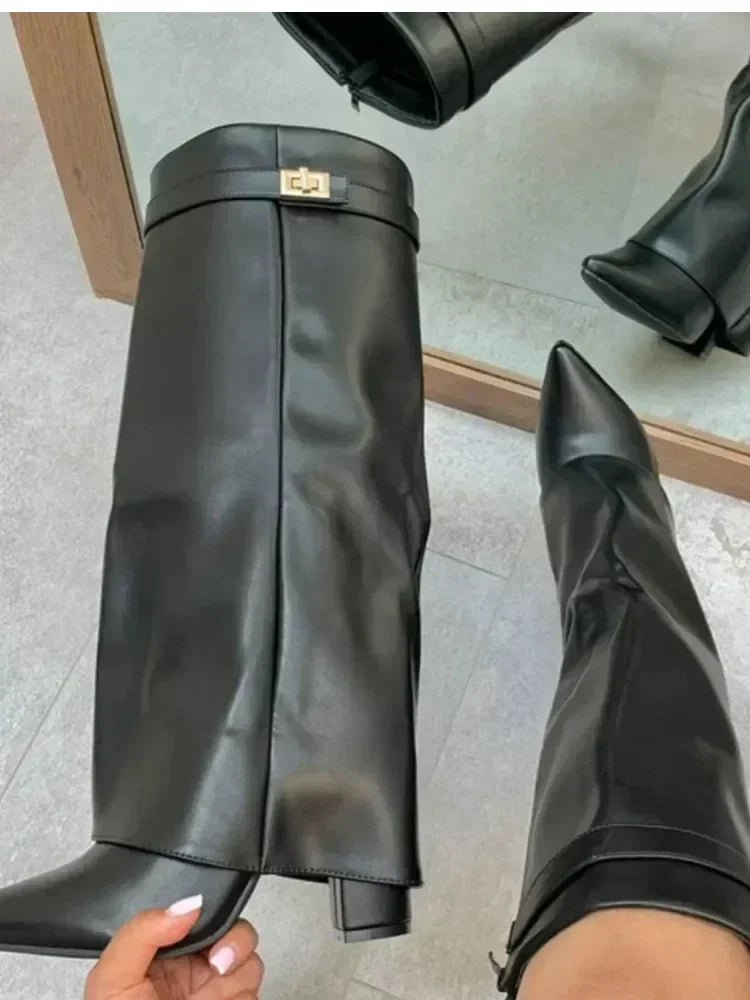 Elvia – bottes mi-jambes femme à talon épais et bout pointu