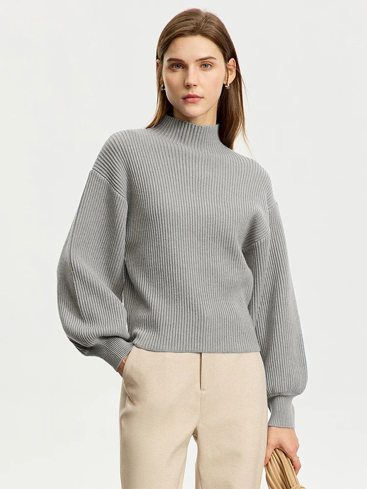 Celeste – pull femme col montant manches lanterne minimaliste