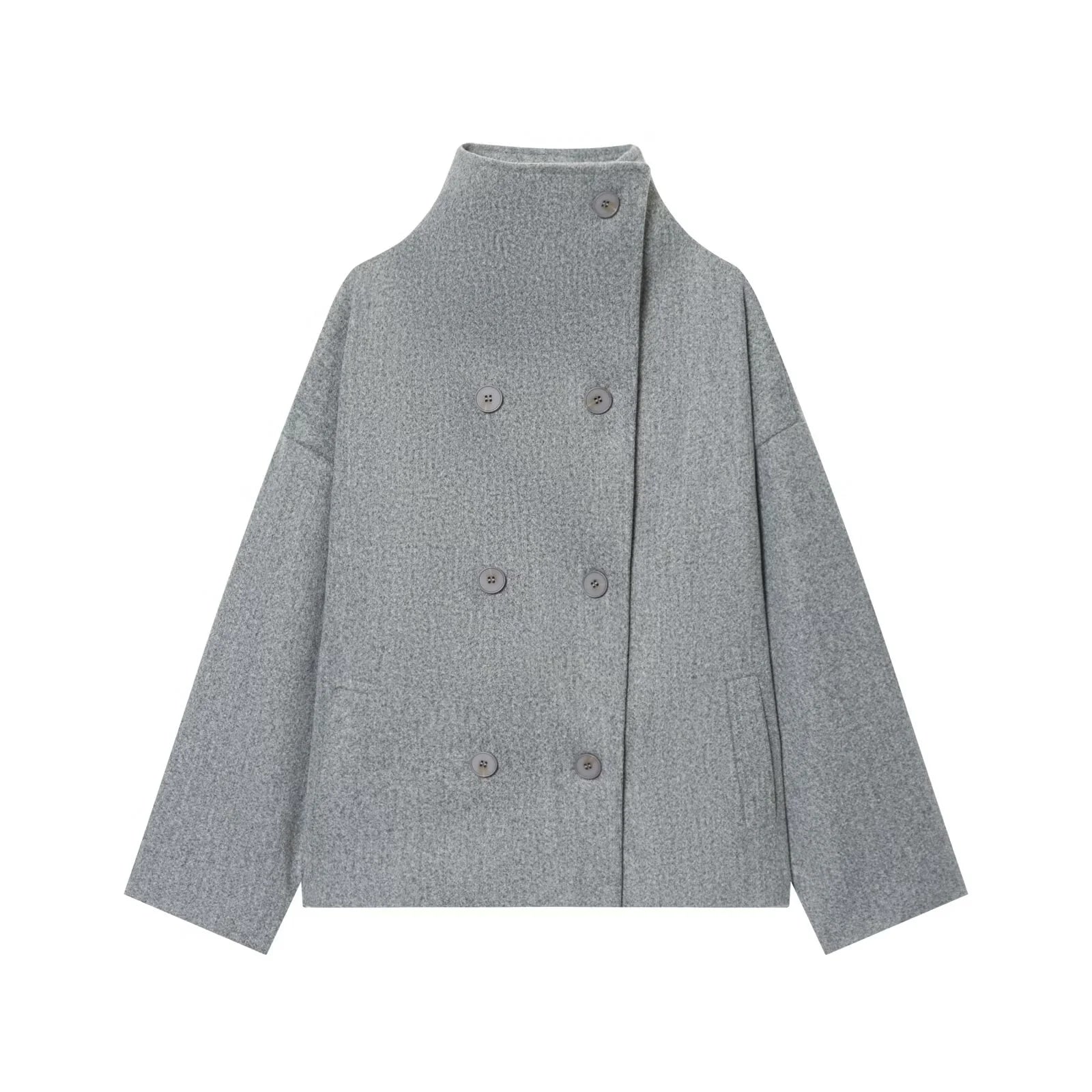 Noëla – manteau ample en laine femme double boutonnage col haut