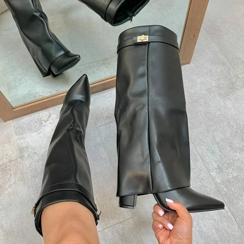Elvia – bottes mi-jambes femme à talon épais et bout pointu