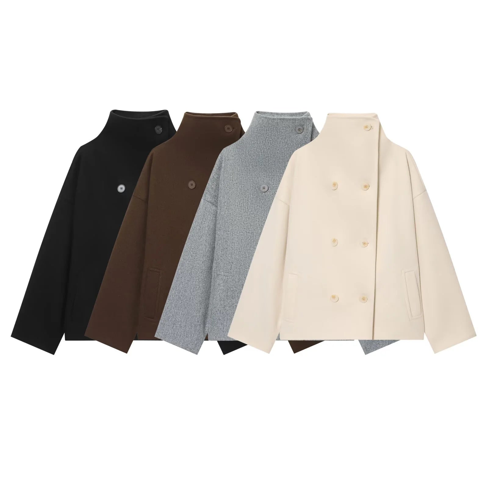 Noëla – manteau ample en laine femme double boutonnage col haut