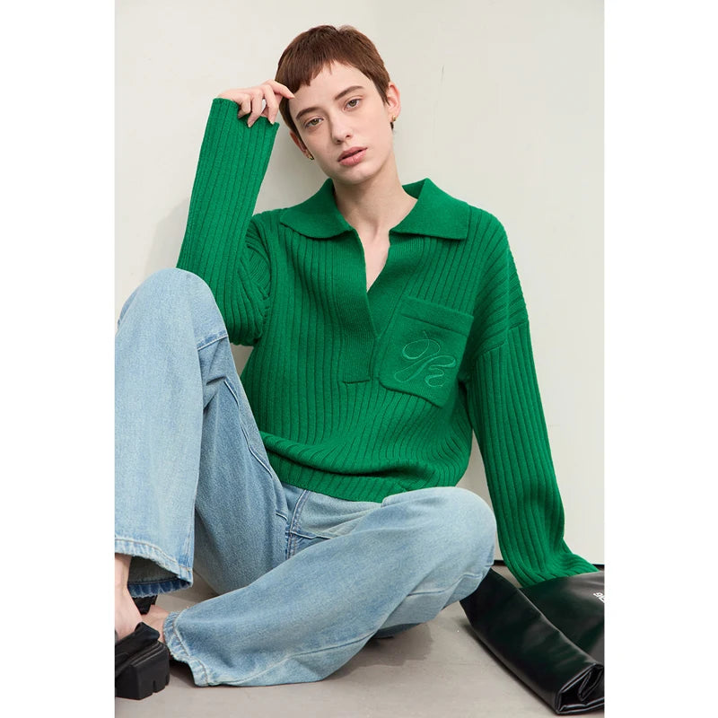 Satoush – pull femme ample col à revers style preppy chic