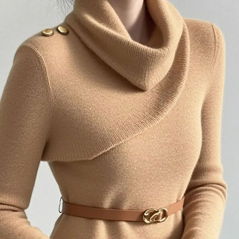 Aida – Pull asymétrique femme à col roulé élégant en maille