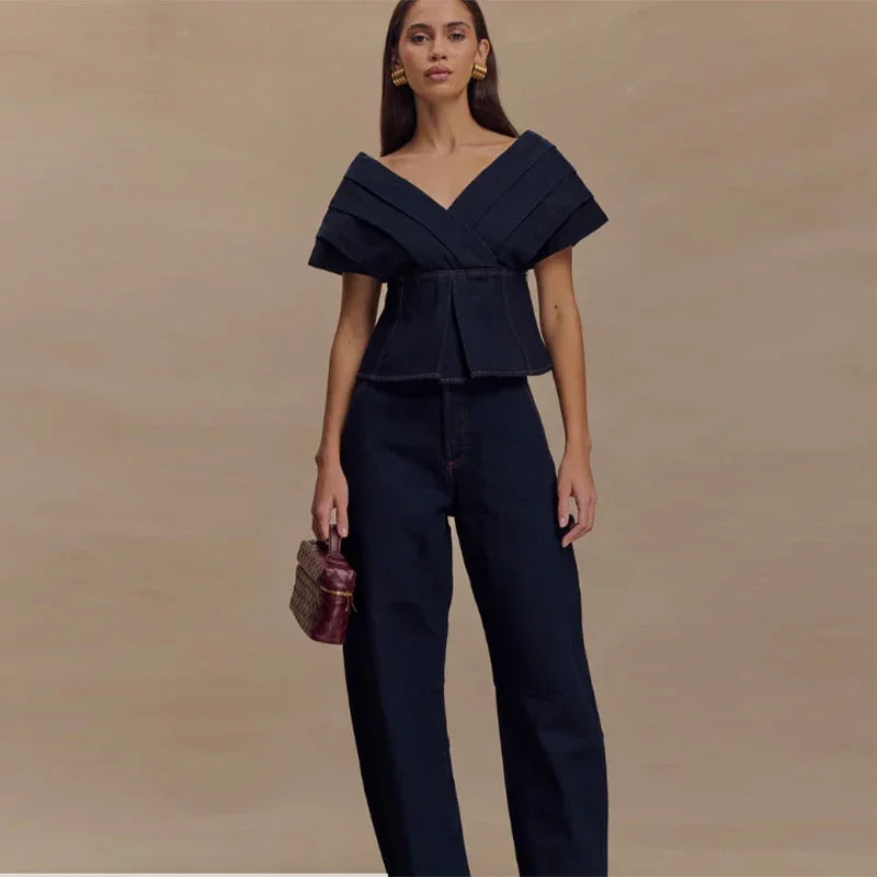 Nélia – ensemble femme chic top ceinturé et pantalon large