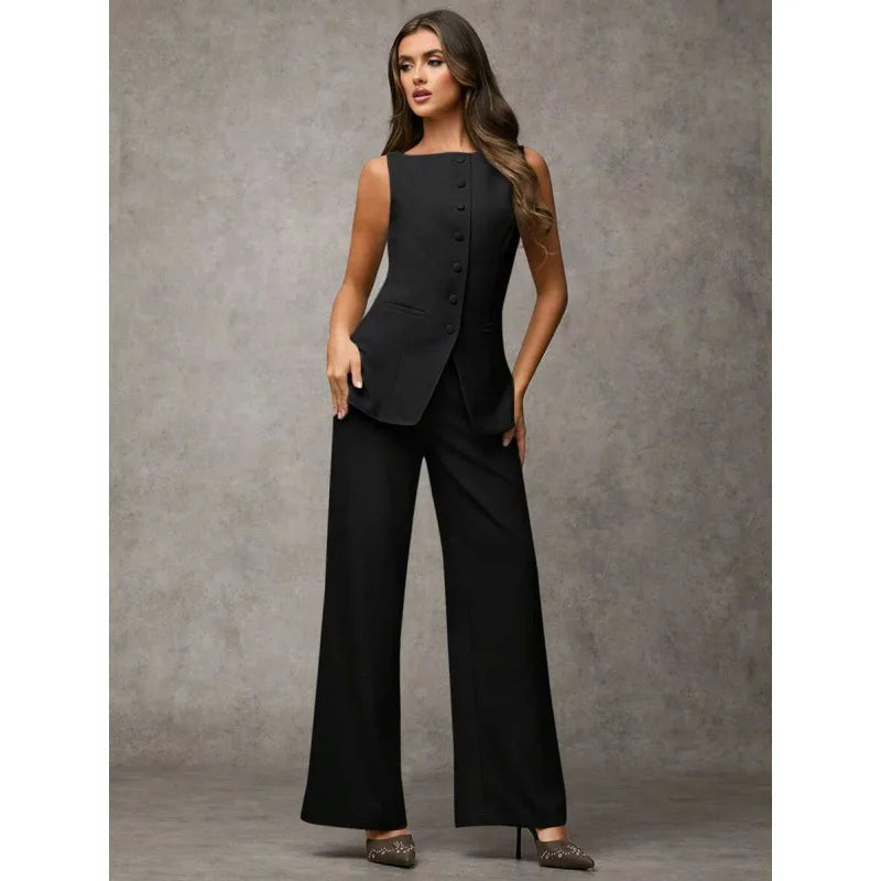 Oléna – ensemble femme gilet boutonné et pantalon chic automne