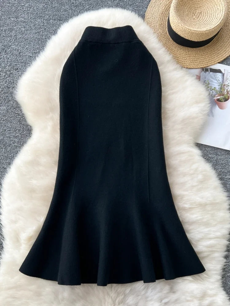 Almae – jupe mi-longue tricotée taille haute esprit sirène